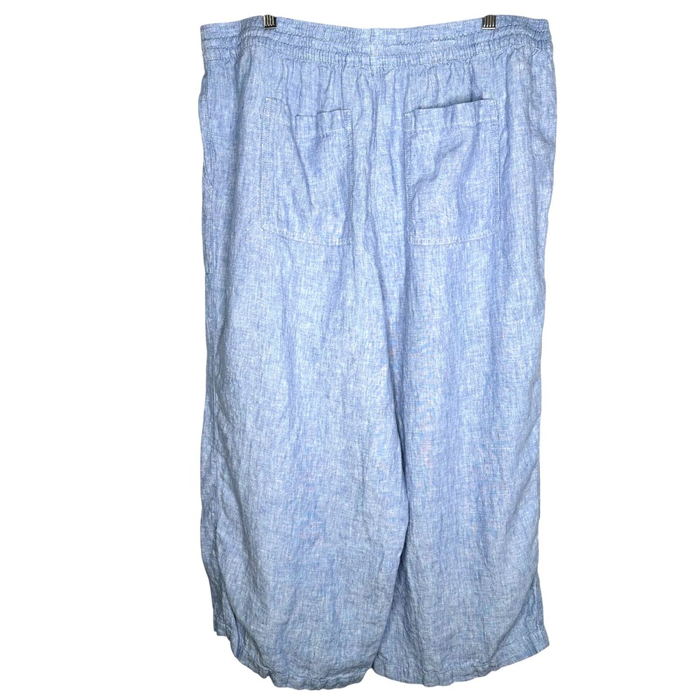Lands End 1X 100% Linen High Rise Wide Leg Crop Pants Blue Drawstring - Picture 2 of 11